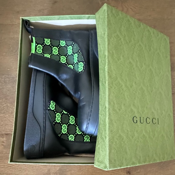 🔥MEN’S GUCCI CHELSEA GG LEATHER BOOT🔥 US Size 9.5🔥BLACK AND GREEN - Picture 11 of 12